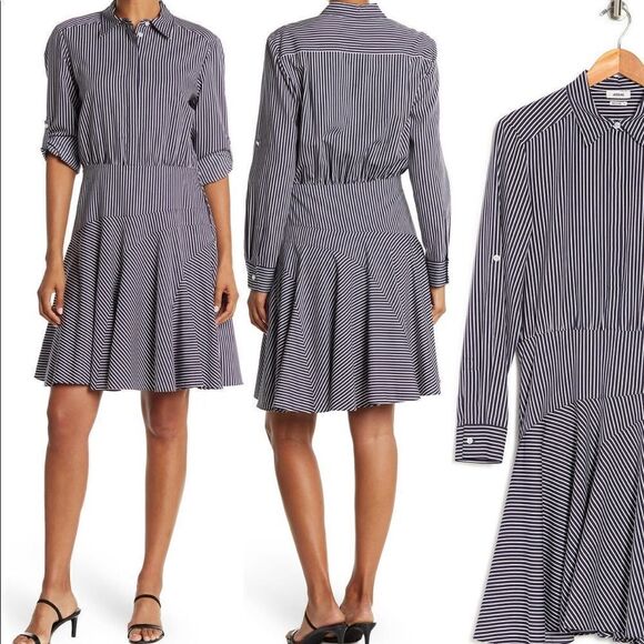 💥Jason Wu stripe asymmetrical tiered shirt dress💥size 10 - Picture 1 of 14